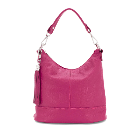 Italian Designer Leather Bucket Bag with Tassel- Swolit Tullio Magenta Fuchsia