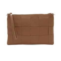 Italian Leather Woven Crossbody Bag / Clutch - Swolit Capri Dark Tan