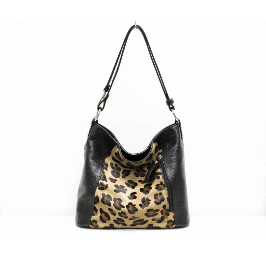 Italian Designer Leather Handbag with Adjustable Strap- Swolit Della Leopard Print