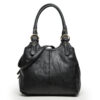 Vegan Leather Classic Mattea Black Soft Handbag with Double Compartment - Black