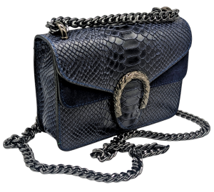 Alternative view of Italian Designer Leather Crossbody Bag with Horseshoe - Swolit Camilla Snake- Navy