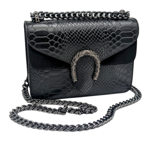 Alternative view of Italian Designer Leather Crossbody Bag with Horseshoe - Swolit Camilla Snake- Black