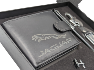 Genuine Leather, Jaguar inspired Wallet, Key Fob, Pen Boxed Gift Set Gift Boxed