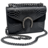 Italian Designer Leather Crossbody Bag with Horseshoe - Swolit Camilla Snake- Black