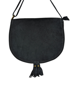 Italian Suede Leather Cross Body Saddle Style Bag- Black