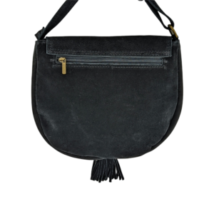 Alternative view of Italian Suede Leather Cross Body Saddle Style Bag- Black