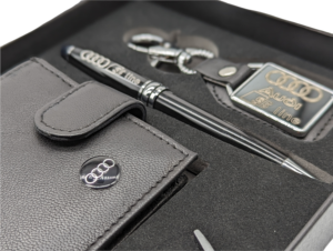 Elite Genuine Leather Audi Wallet, Key Fob, Pen & Cufflinks Boxed Gift Set Gift Boxed,