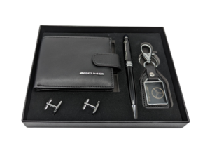 Genuine Leather Mercedes AMG Wallet Sport Wallet, Key Fob, Pen & Cuff links Boxed Gift Set