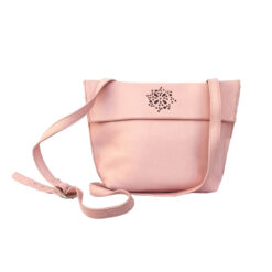 Leather Crossbody bag with cut detailing- Nude