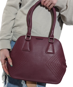 Alternative view of Genuine Leather Handbag in Very Berry with Silver Hardware