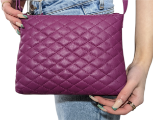 Alternative view of Leather Crossbody handbag with quilted detailing- Dark Pink