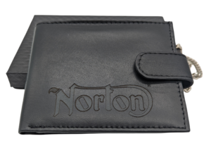 Genuine Leather Norton Motorcycles Bikers Wallet with RFID, Safety Chain Gift boxed