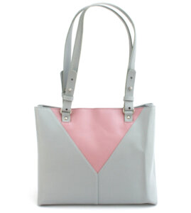 Finest Soft Leather Tote Handbag- Light Grey & Blush