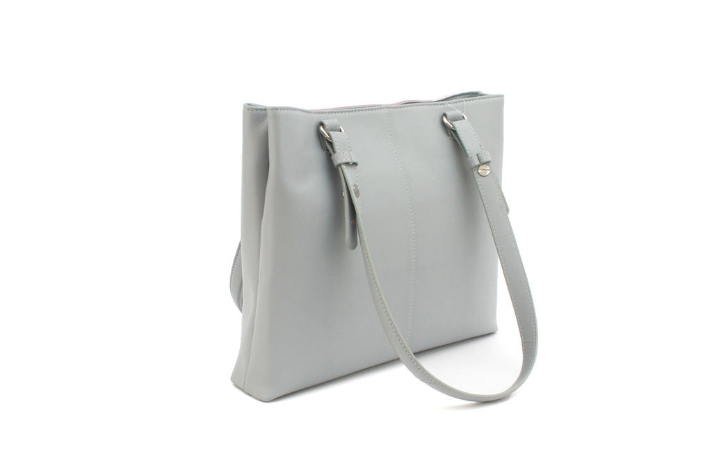 Finest Soft Leather Tote Handbag- Light Grey & Blush - Image 3