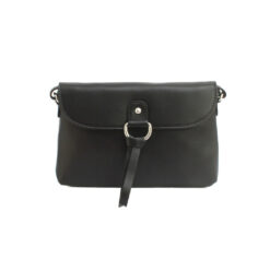 Small Leather Crossbody handbag with ring tassel detail-Black