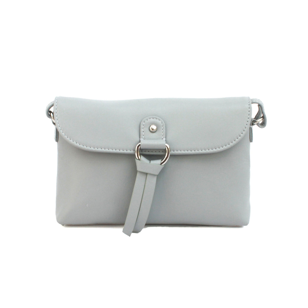 Small Leather Crossbody handbag with ring tassel detail-Light Grey