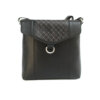 Finest Soft Leather Crossbody Bag with Victorian cut design detailing panel- Black