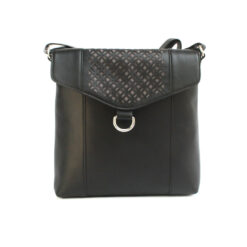 Finest Soft Leather Crossbody Bag with Victorian cut design detailing panel- Black