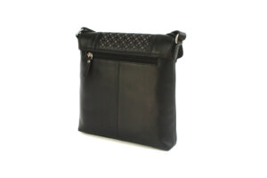 Alternative view of Finest Soft Leather Crossbody Bag with Victorian cut design detailing panel- Black