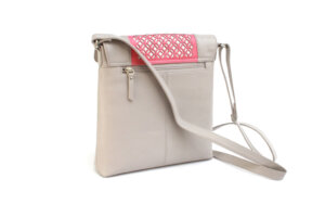Alternative view of Finest Soft Leather Crossbody Bag with Victorian cut design detailing  panel-Ivory/Rose