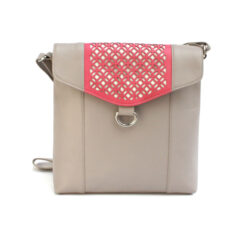 Finest Soft Leather Crossbody Bag with Victorian cut design detailing panel-Ivory/Rose