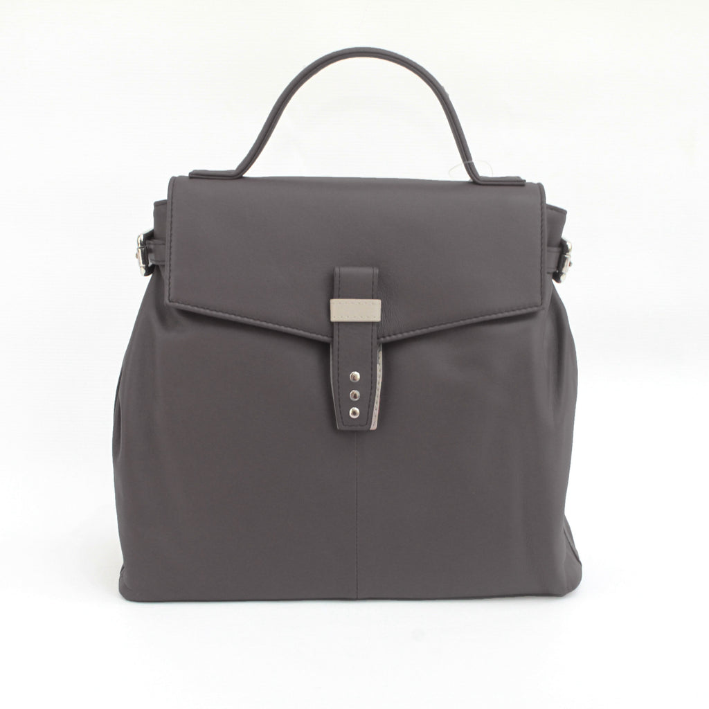 Finest Soft Leather Crossbody Handbag with Buckle Detail- Black/Ivory