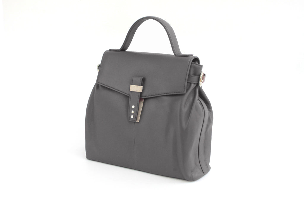 Finest Soft Leather Crossbody Handbag with Buckle Detail- Black/Ivory - Image 2