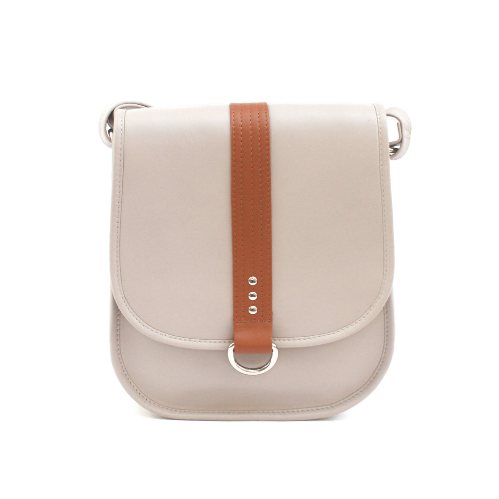Finest Soft Leather Crossbody Saddle Bag- Stone/Tan - Image 5