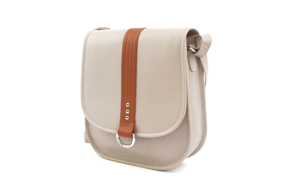 Finest Soft Leather Crossbody Saddle Bag- Stone/Tan - Image 3