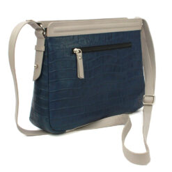 Alternative view of Leather Shoulder Bag with Croc Detail- Kayleigh Navy & Stone