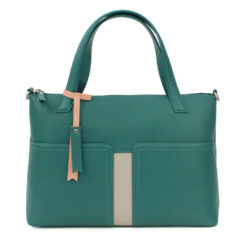 Leather handbag with twin tote style handles and detachable adjustable shoulder strap- Aqua & Ivory