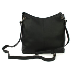 Alternative view of Leather Shoulder Bag with Front zip pocket and slip flap pocket- Black