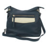 Leather Shoulder Bag with Front zip pocket and slip flap pocket- Navy
