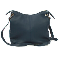 Alternative view of Leather Shoulder Bag with Front zip pocket and slip flap pocket- Navy
