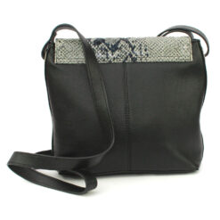 Alternative view of Leather Crossbody Snake Skin Handbag with Flap - Karen Black/ Off White