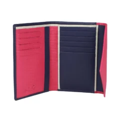 Alternative view of Genuine Leather envelope style purse with contrasting  panel and inside panelling- Purple/Pink