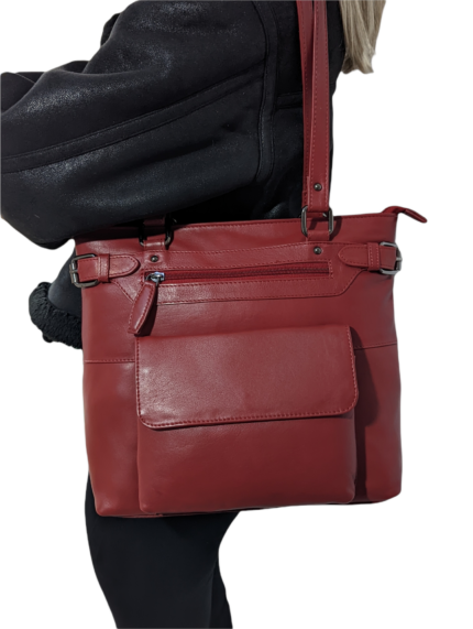 Alternative view of Genuine Leather Tote handbag with double shoulder/carry strap- Red
