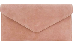 Italian Designer Suede Leather Envelope Clutch Wedding Evening Dusty Pink LOW STOCK