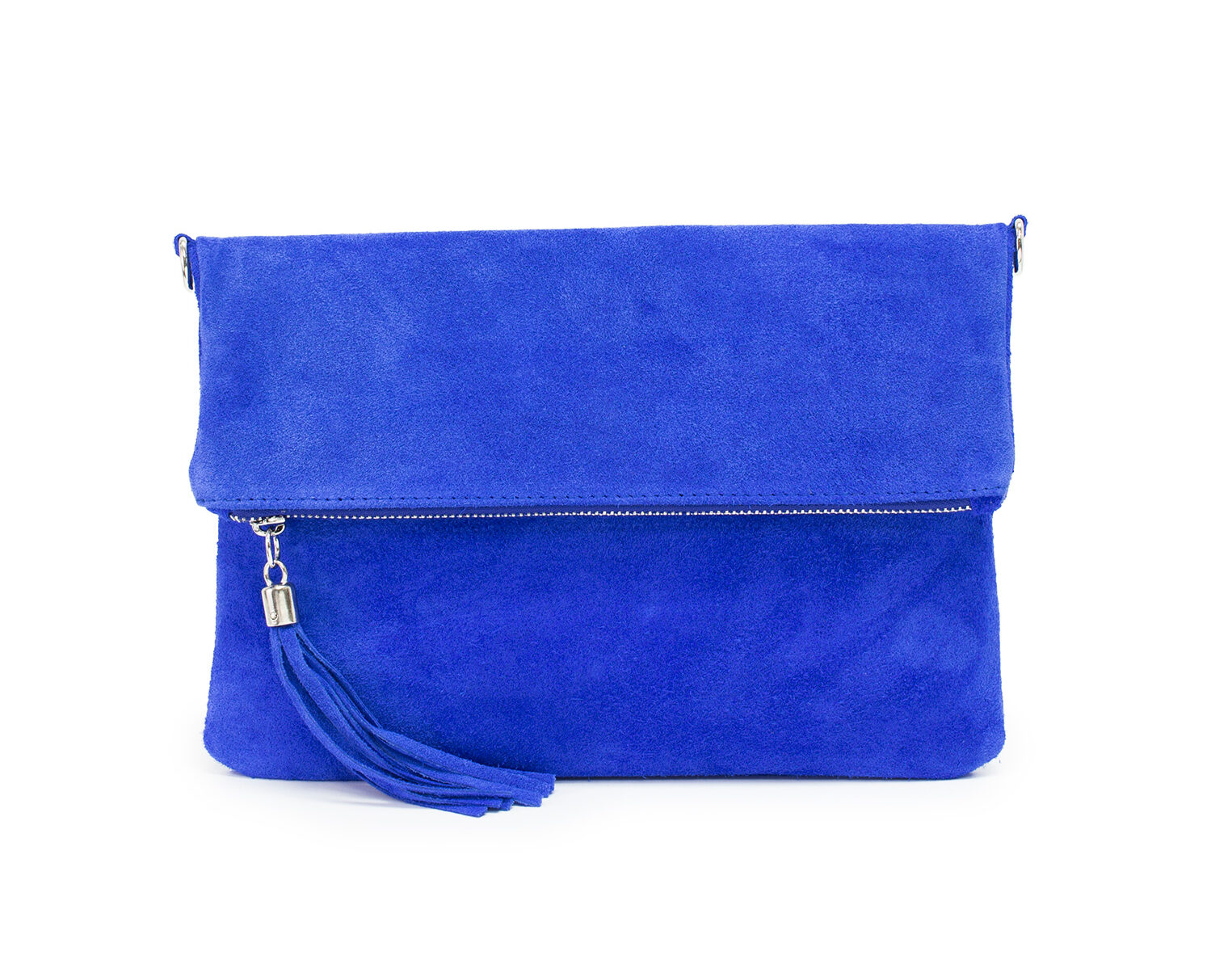Italian Designer Soft Foldover Plain Suede Leather Croc Clutch - Really Royal Blue Eleganza