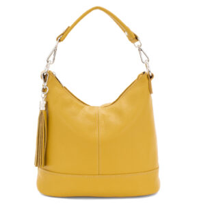 Italian Designer Leather Bucket Bag with Tassel- Swolit Tullio New Mustard