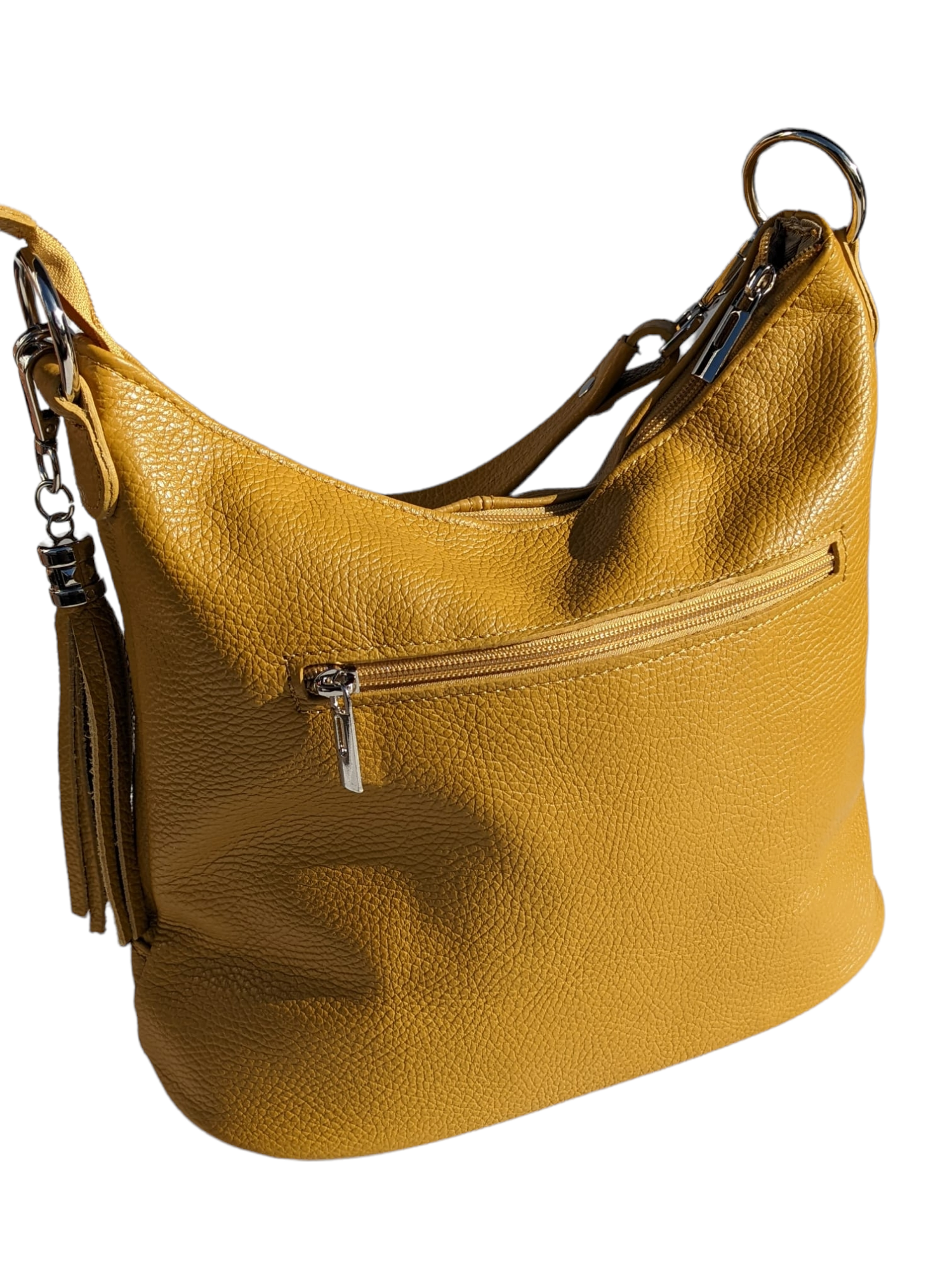 Italian Designer Leather Bucket Bag with Tassel- Swolit Tullio New Mustard - Image 3