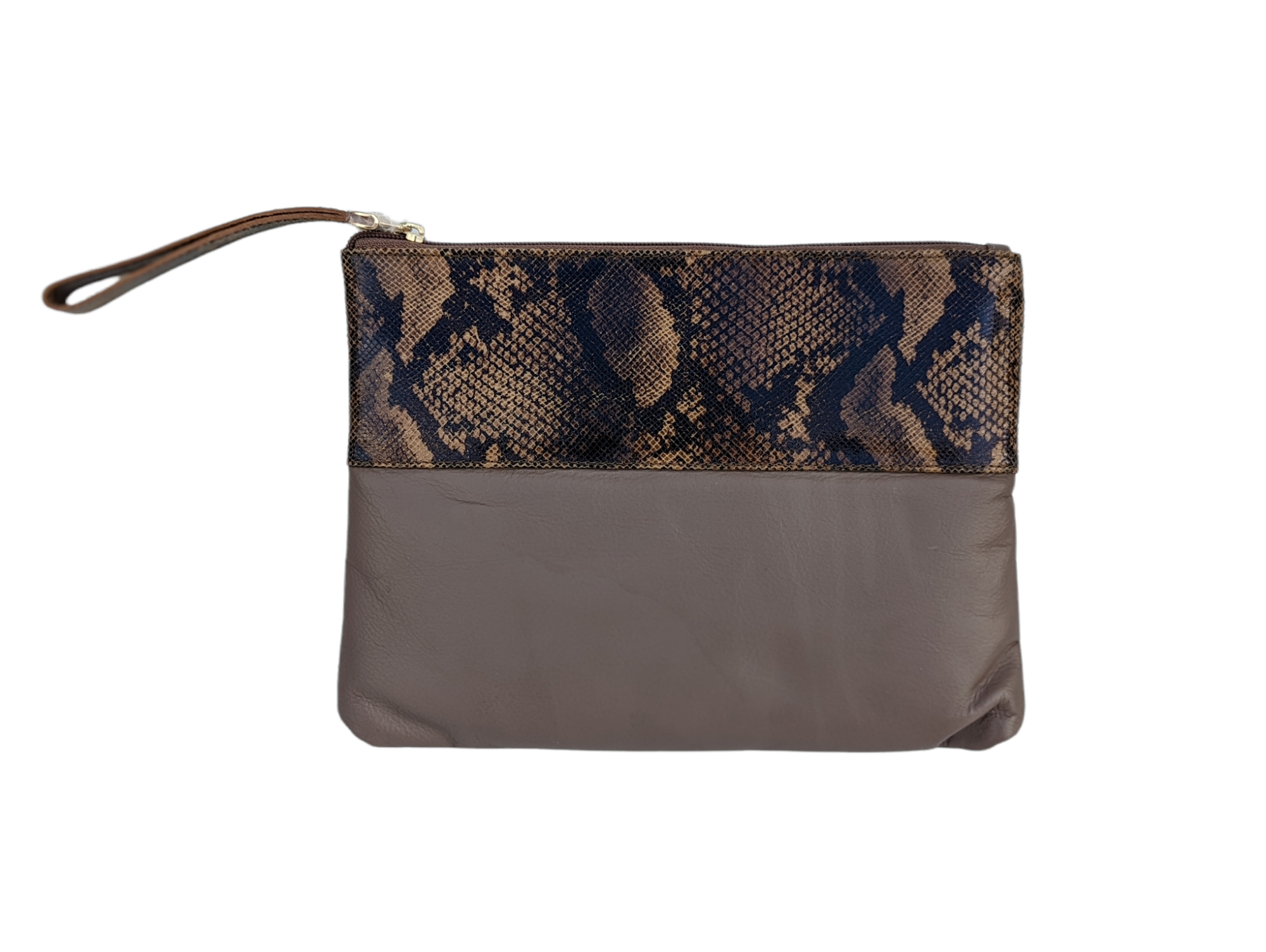Snakeskin Leather clutch bag- New Taupe