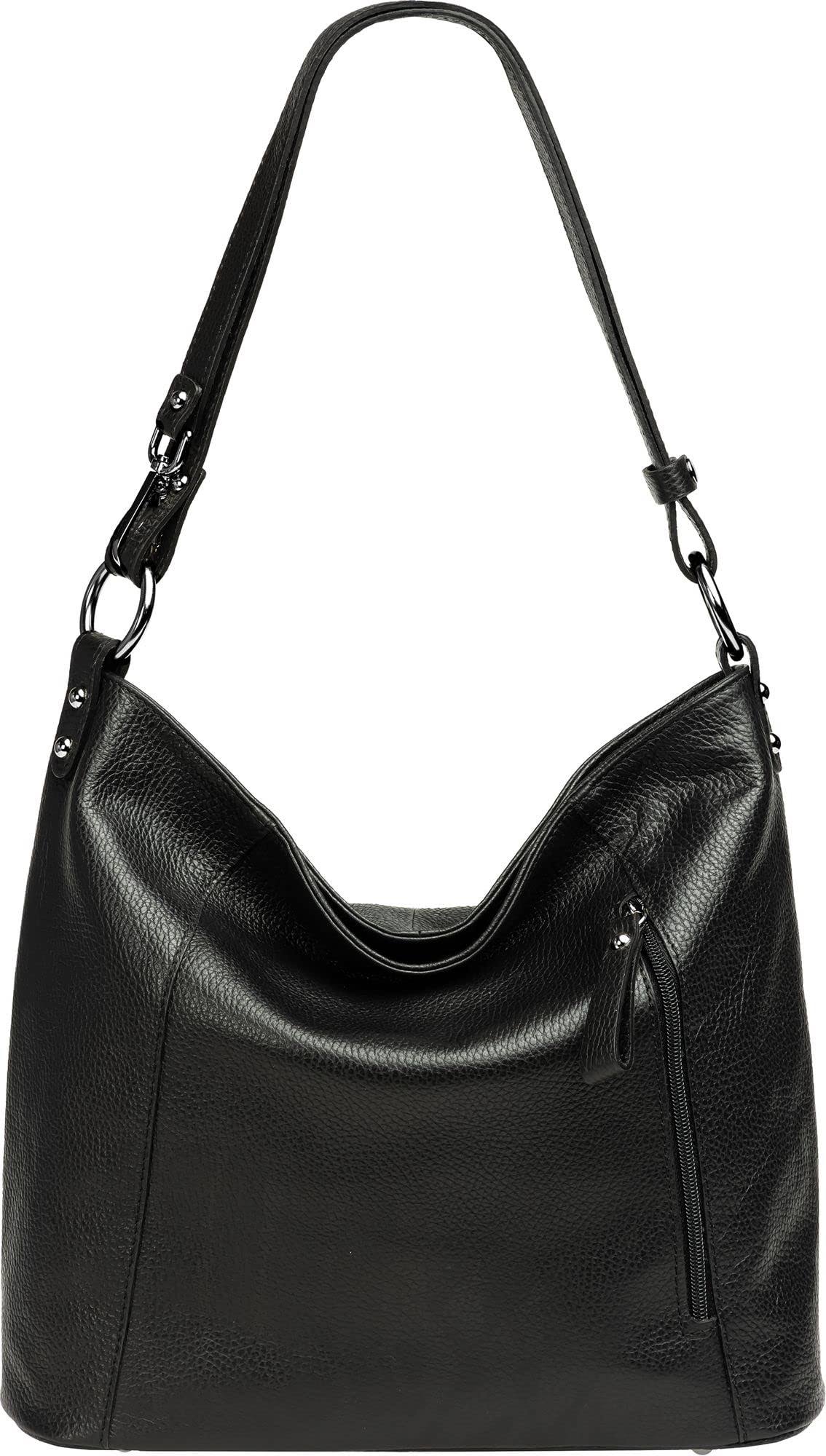 Italian Designer Leather Handbag with Adjustable Strap Stella Black - Image 4
