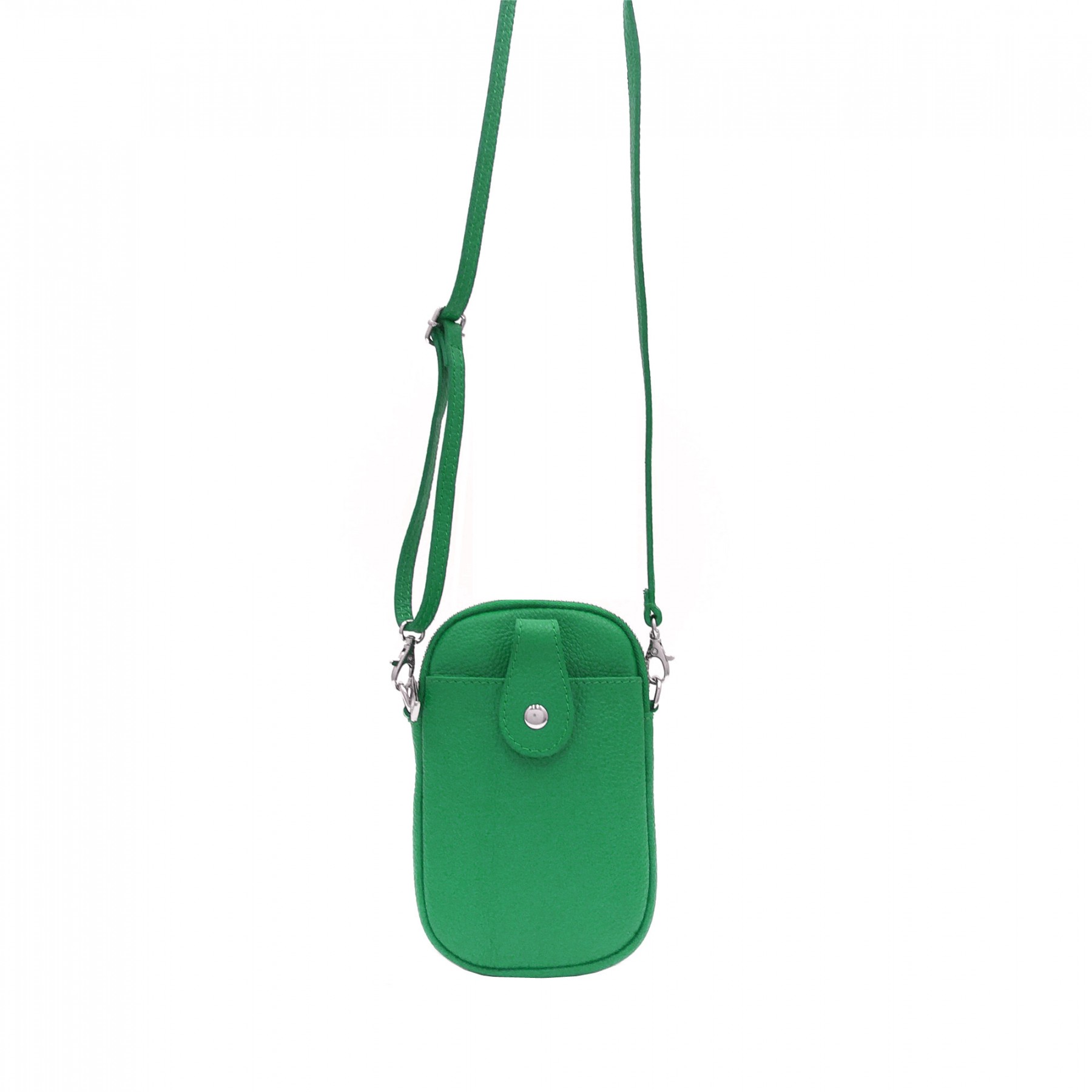 Italian Leather Front Pocket Phone Pouch Crossbody Purse- New Latest Pexie Bright Green - Image 2