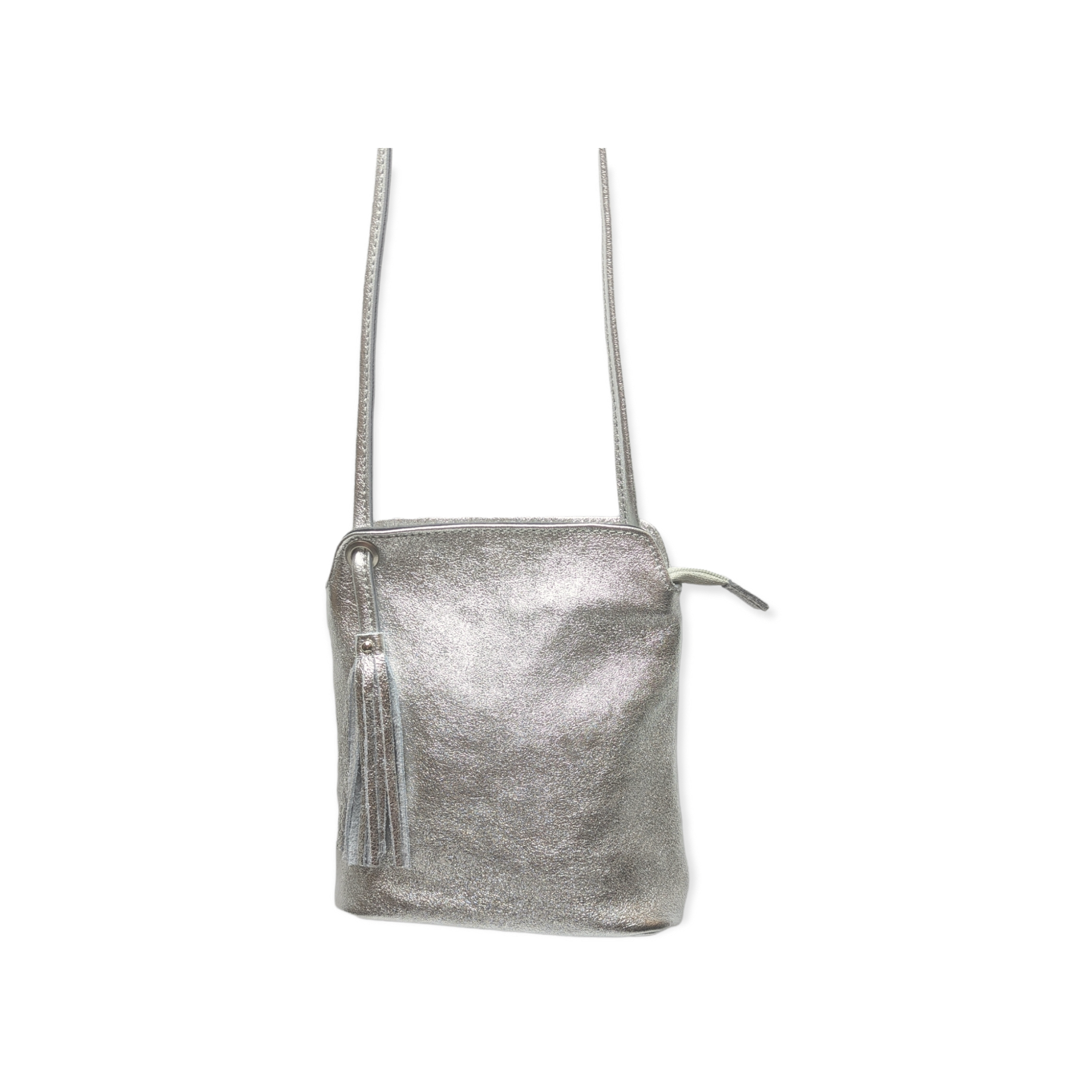 Italian Leather Tassel Crossbody-Fozzino New Sparkly Silver - Image 3