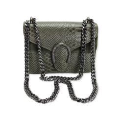 Alternative view of Italian Designer Leather Crossbody Bag with Horseshoe - Swolit Camilla Snake- Dark Green