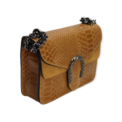 Alternative view of Italian Designer Leather Crossbody Bag with Horseshoe - Swolit Camilla Snake- Dark Tan