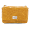 Italian Designer Soft Leather Full Croc Print Crossbody with Pewter Twistlock - Swolit Anete Mustard
