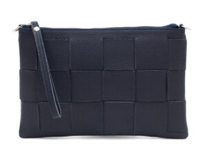 Italian Leather Woven Crossbody Bag / Clutch - Swolit Capri Navy