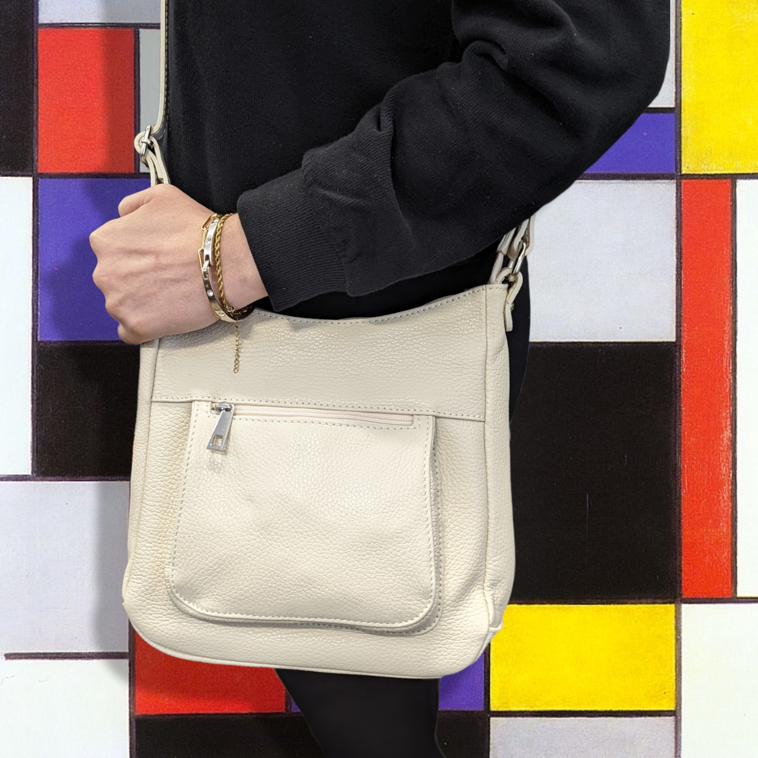 Italian Designer Leather Crossbody with Front Pocket Emilinio Summer Stone - Image 5